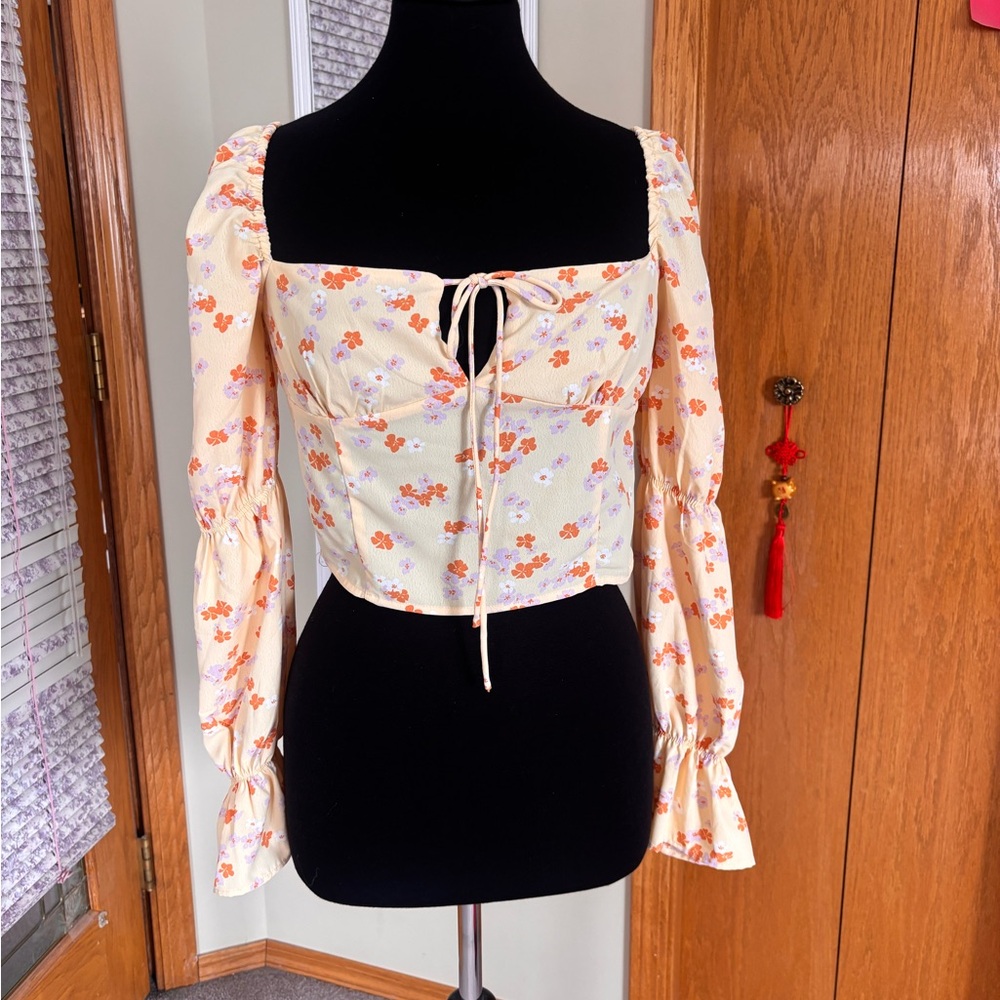 Yellow Floral Puff Sleeve Blouse